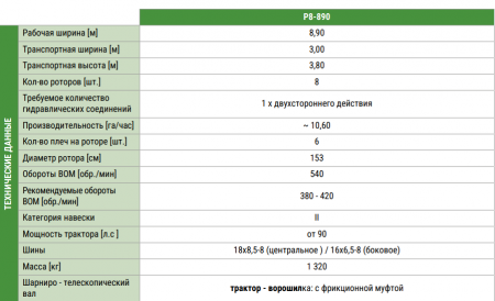 Ворошилка роторная P8-890 (8 роторов, ширина 8,90 м.)
