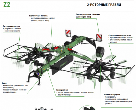 Грабли 2-х роторные Z2-840H (ширина 7,60 - 8,40 м.) центральный валок