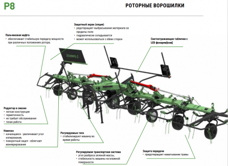 Ворошилка роторная P8-890 (8 роторов, ширина 8,90 м.)
